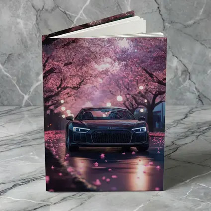 Audi R8 Under Pink Cherry Blossom Trees