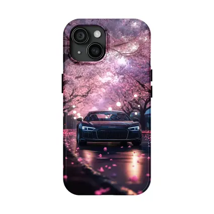 Audi R8 Under Pink Cherry Blossom Trees