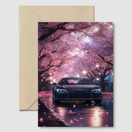 Audi R8 Under Pink Cherry Blossom Trees