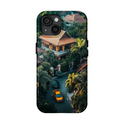 Yellow Lamborghini Huracan Tropical Villa Aerial
