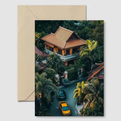 Yellow Lamborghini Huracan Tropical Villa Aerial