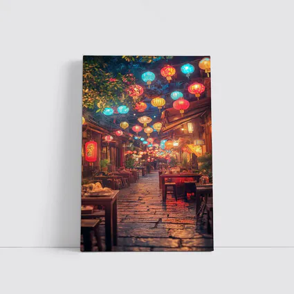 Chinese Lanterns Glowing Over Ancient Street