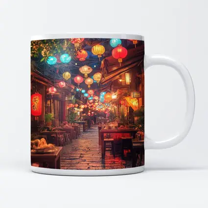 Chinese Lanterns Glowing Over Ancient Street