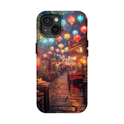 Chinese Lanterns Glowing Over Ancient Street