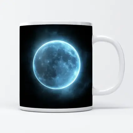 Blue Moon Glowing Against Dark Night Sky