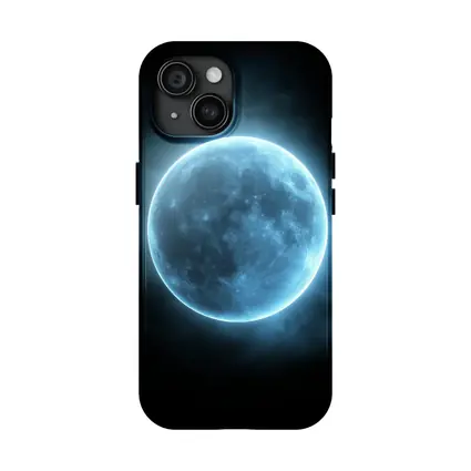 Blue Moon Glowing Against Dark Night Sky