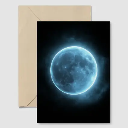 Blue Moon Glowing Against Dark Night Sky