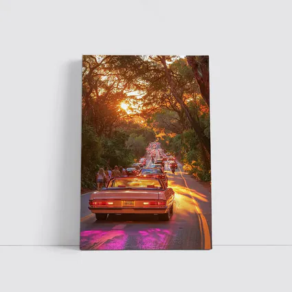 Retro Convertible Car Sunset Tree Road
