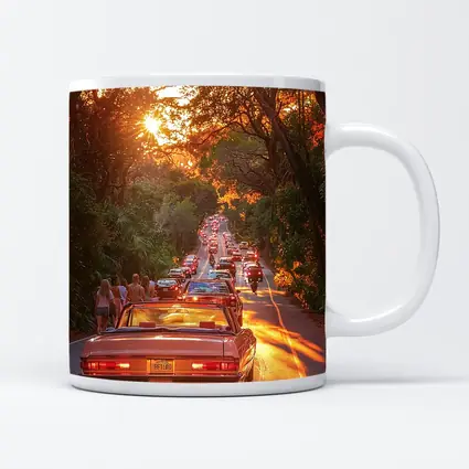 Retro Convertible Car Sunset Tree Road