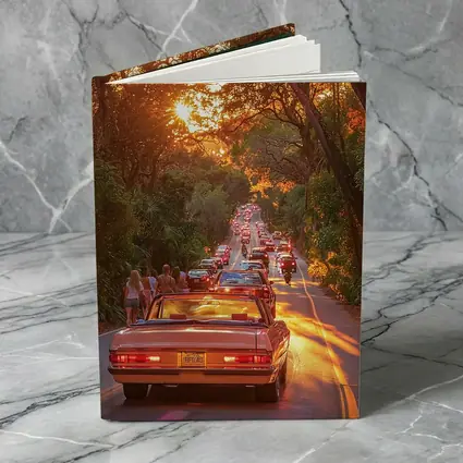 Retro Convertible Car Sunset Tree Road