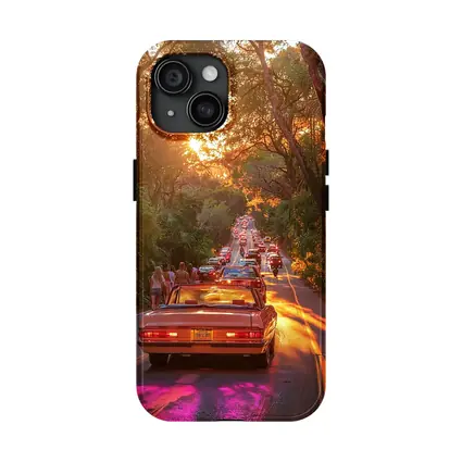 Retro Convertible Car Sunset Tree Road