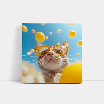 Orange Tabby Cat Wearing Yellow Sunglasses Sky
