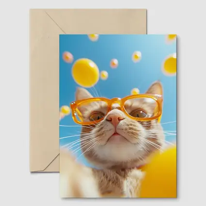 Orange Tabby Cat Wearing Yellow Sunglasses Sky