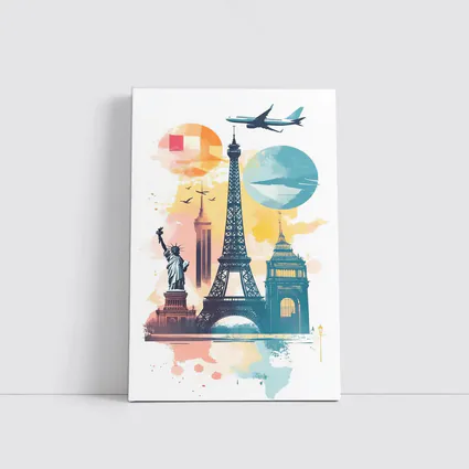 World Landmarks Travel Watercolor Collage Art