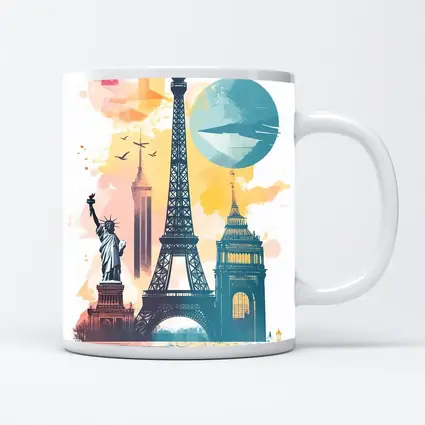 World Landmarks Travel Watercolor Collage Art