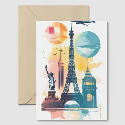 World Landmarks Travel Watercolor Collage Art