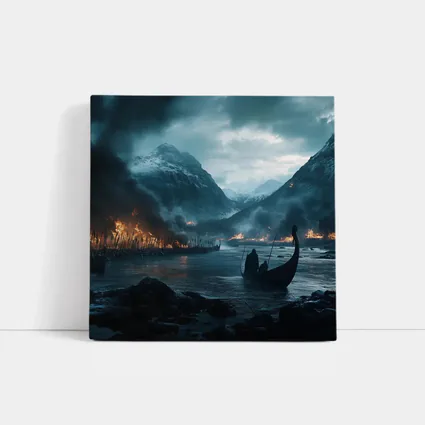 Viking Longship Dark Fjord Battle Scene