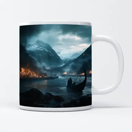 Viking Longship Dark Fjord Battle Scene