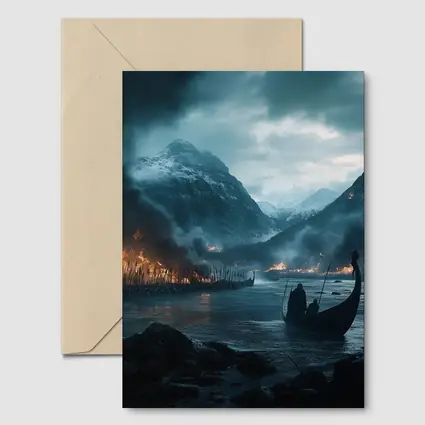 Viking Longship Dark Fjord Battle Scene