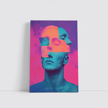 Fragmented Male Face Neon Pop Art