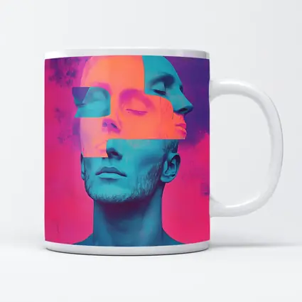 Fragmented Male Face Neon Pop Art