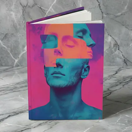 Fragmented Male Face Neon Pop Art