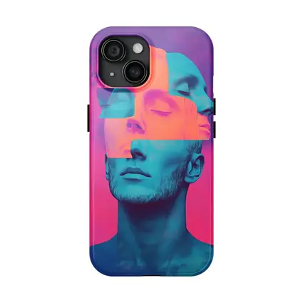 Fragmented Male Face Neon Pop Art