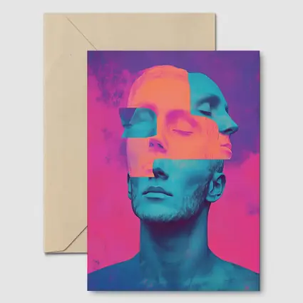 Fragmented Male Face Neon Pop Art