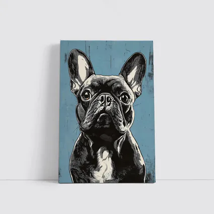 French Bulldog Black White Blue Background Art