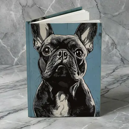French Bulldog Black White Blue Background Art