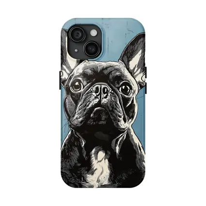 French Bulldog Black White Blue Background Art