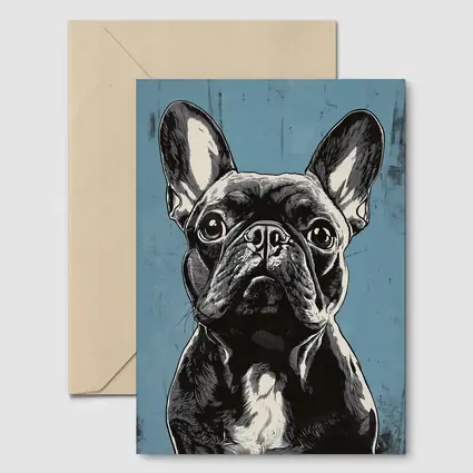 French Bulldog Black White Blue Background Art