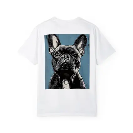 French Bulldog Black White Blue Background Art