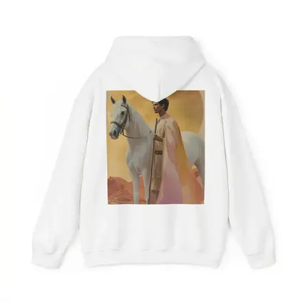 Warrior Man White Horse Desert Gold Background