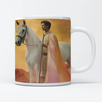 Warrior Man White Horse Desert Gold Background