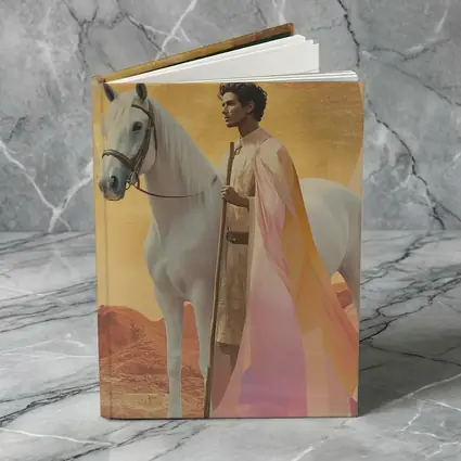 Warrior Man White Horse Desert Gold Background