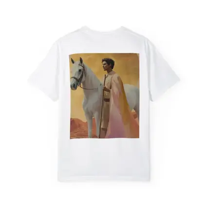 Warrior Man White Horse Desert Gold Background
