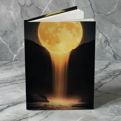 Golden Full Moon Waterfall Dark Night Sky