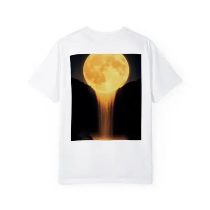 Golden Full Moon Waterfall Dark Night Sky