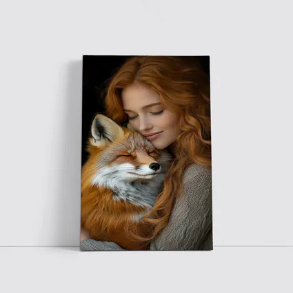 Red Haired Woman Hugging Sleepy Red Fox