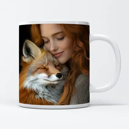 Red Haired Woman Hugging Sleepy Red Fox