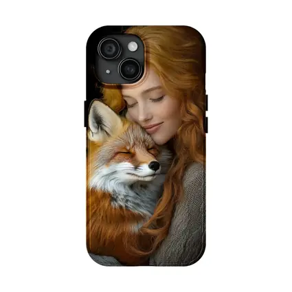 Red Haired Woman Hugging Sleepy Red Fox