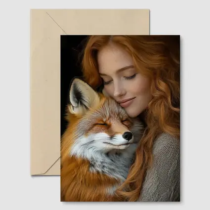 Red Haired Woman Hugging Sleepy Red Fox