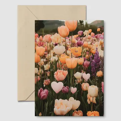 Tulip Field With Heart Shaped Flowers