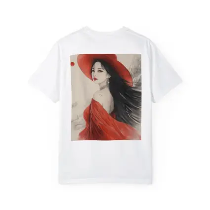 Asian Woman Red Hat Ink Art Style