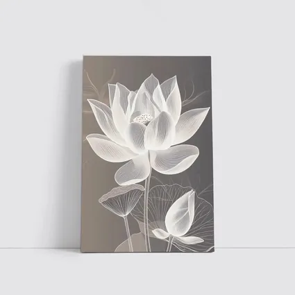 White Lotus Flower Line Art Gray Background