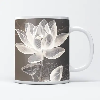 White Lotus Flower Line Art Gray Background