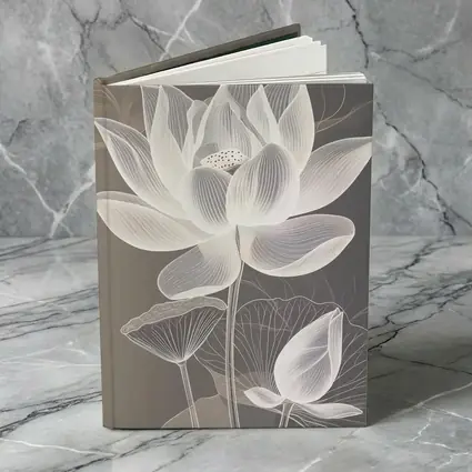 White Lotus Flower Line Art Gray Background
