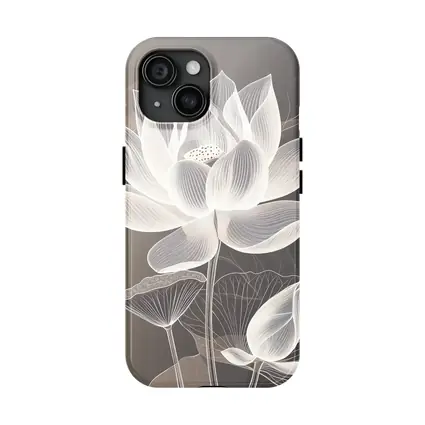 White Lotus Flower Line Art Gray Background
