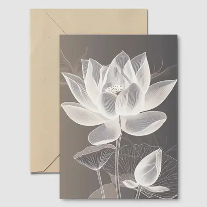 White Lotus Flower Line Art Gray Background